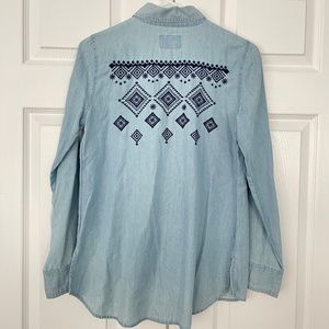 NEW Justice Bottom Down Denim Shirt with Embroidery on the back.